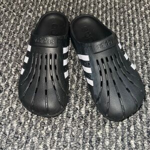 adidas Black Clog Slides with White Three-Stripes